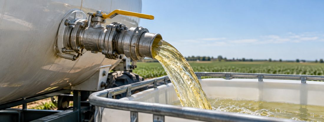 Transfer de soluție lichidă într-un recipient agricol, imagine ilustrativă