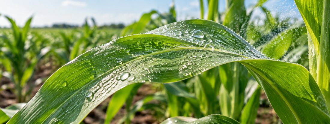 Frunză verde cu picături, imagine ilustrativă pentru fertilizare foliară